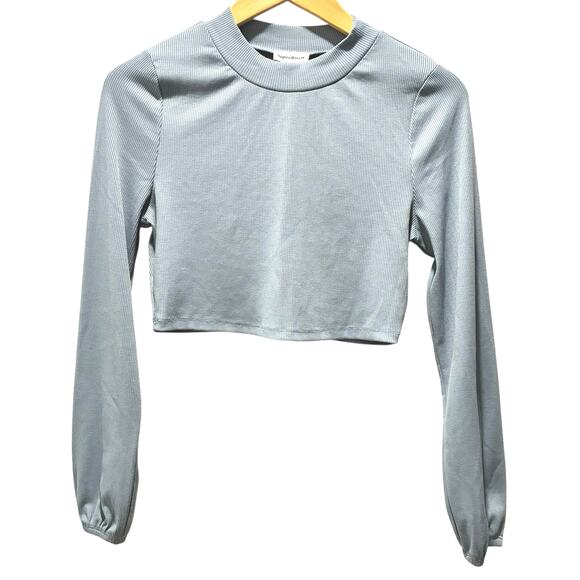 Superdown Lena SET Cropped Top Skirt Ribbed Long Sleeve Blue Womens Size XXS - Picture 4 of 12